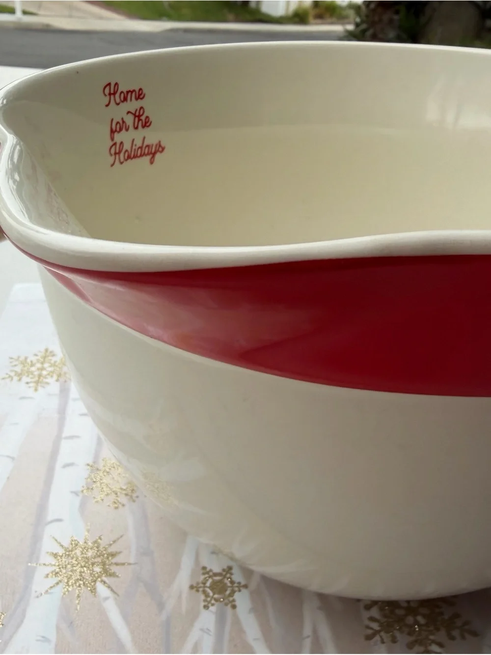 Festive Red Truck Ceramic Mixing Bowl With Pour Spout